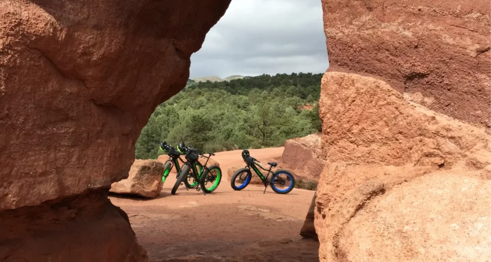View of Ebikes parked on trail